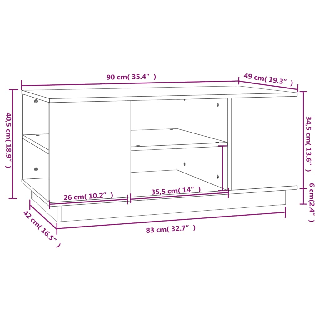 Table basse 90x49x40,5 cm Bois massif de pin - XIOS