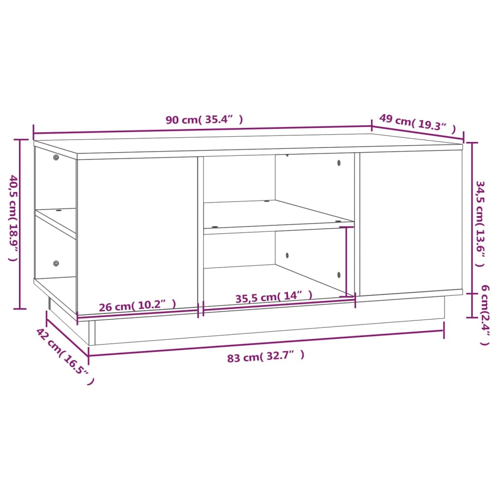 Table basse Blanc 90x49x40,5 cm Bois massif de pin - XIOS