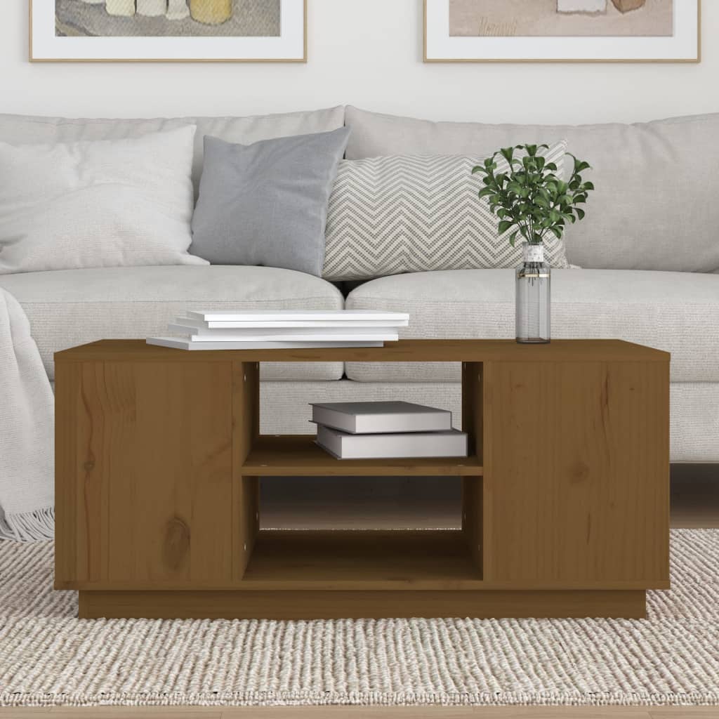 Table basse Marron miel 90x49x40,5 cm Bois massif de pin - XIOS