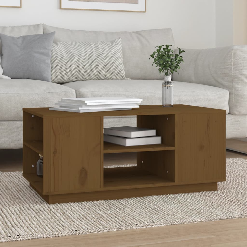 Table basse Marron miel 90x49x40,5 cm Bois massif de pin - XIOS