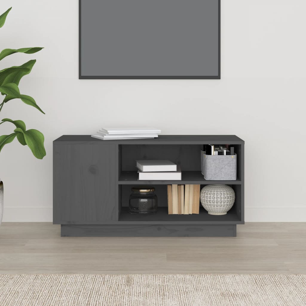 Meuble TV Gris 80x35x40,5 cm Bois de pin massif - XIOS