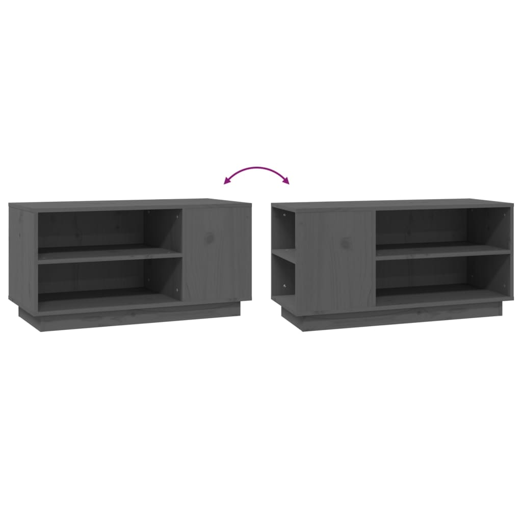 Meuble TV Gris 80x35x40,5 cm Bois de pin massif - XIOS