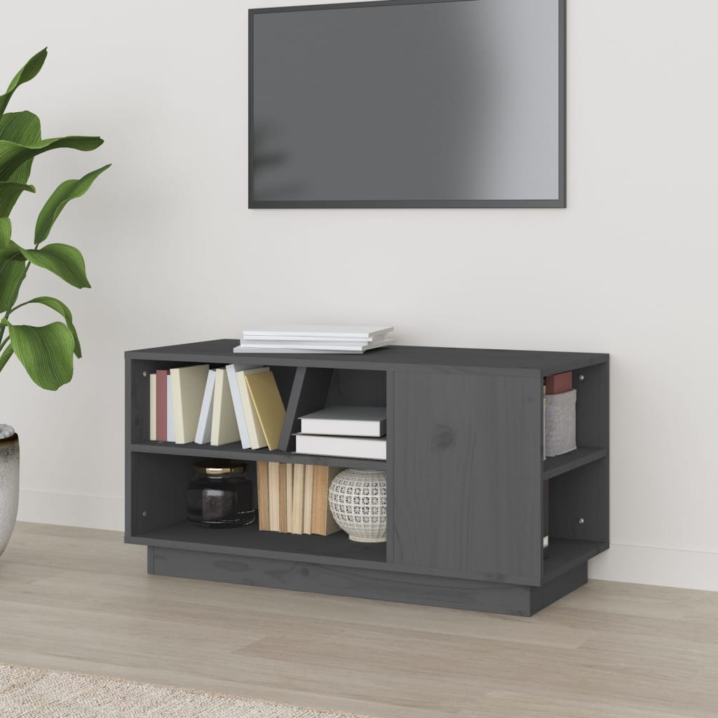 Meuble TV Gris 80x35x40,5 cm Bois de pin massif - XIOS