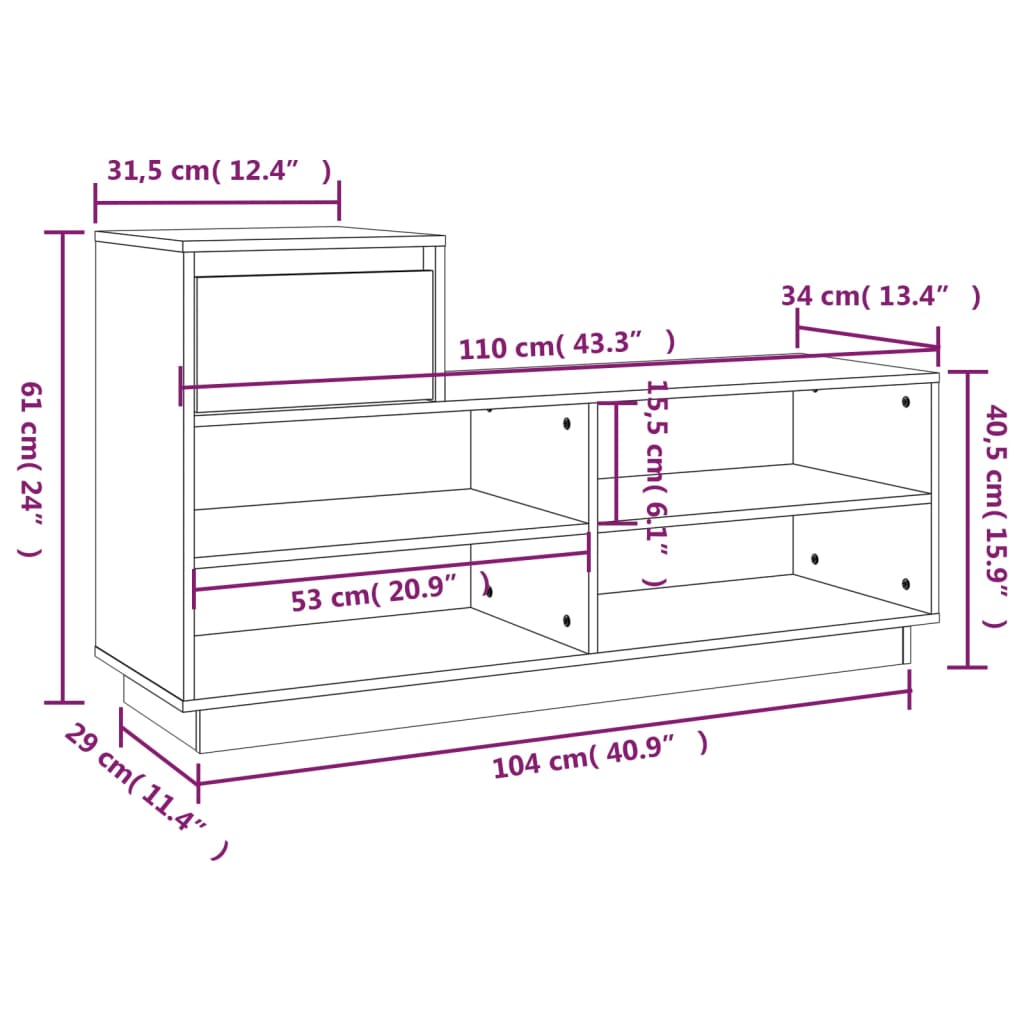 Armoire à chaussures 110x34x61 cm Bois de pin massif - XIOS