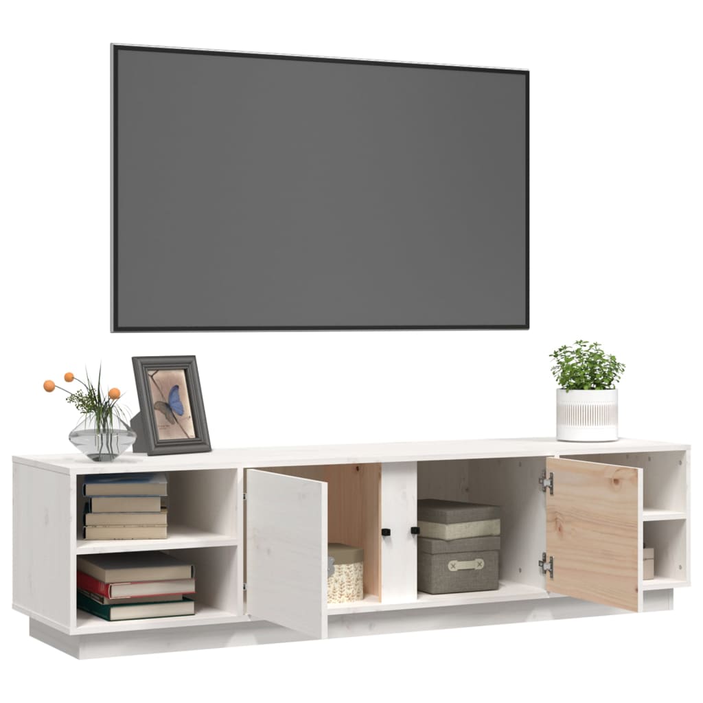 Meuble TV Blanc 156x40x40 cm Bois de pin massif - XIOS