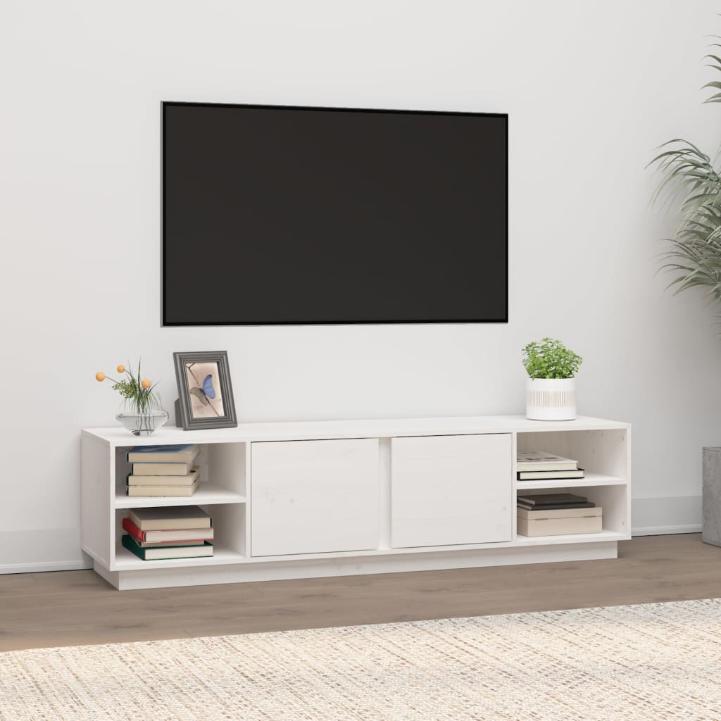 Meuble TV Blanc 156x40x40 cm Bois de pin massif - XIOS