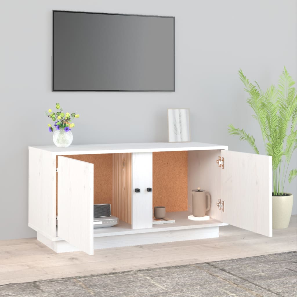 Meuble TV Blanc 80x35x40,5 cm Bois de pin massif - XIOS