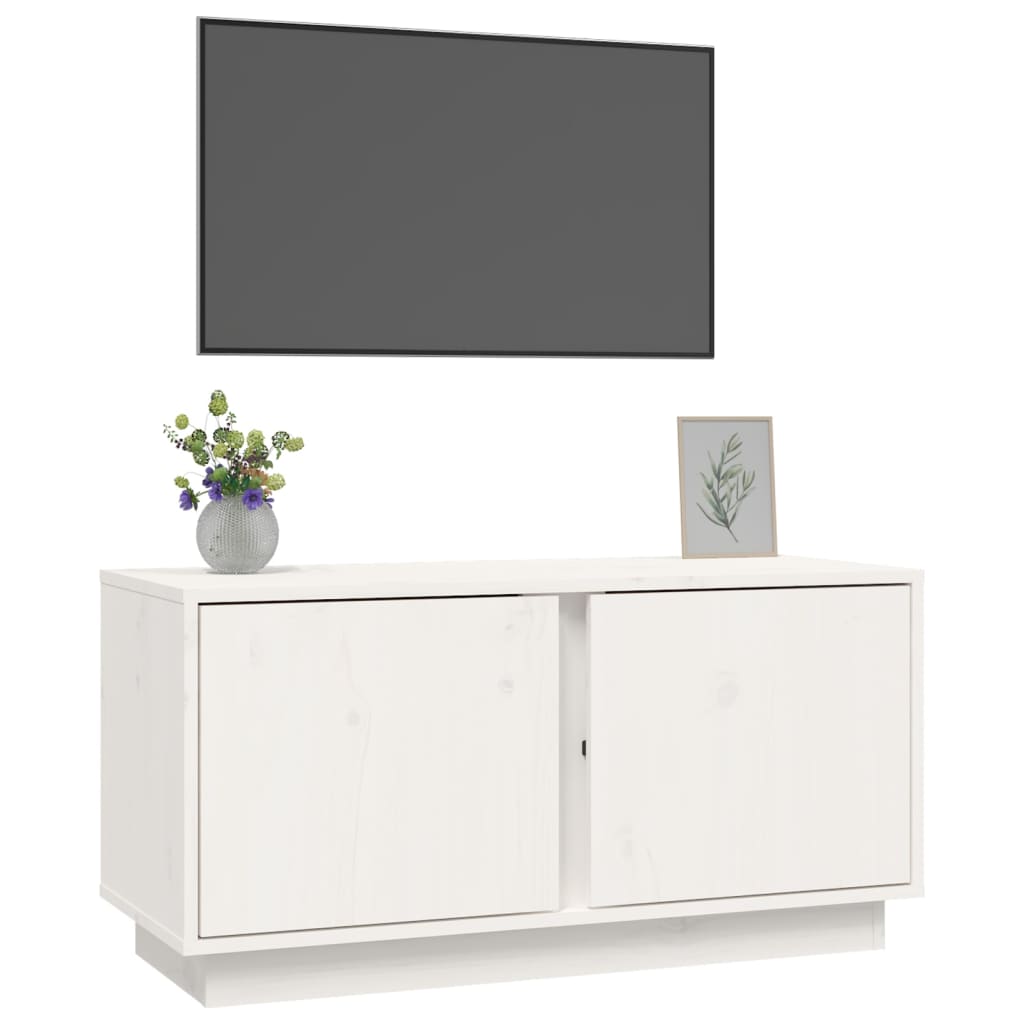 Meuble TV Blanc 80x35x40,5 cm Bois de pin massif - XIOS