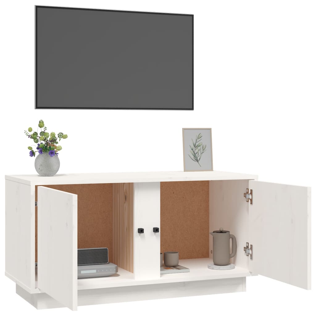Meuble TV Blanc 80x35x40,5 cm Bois de pin massif - XIOS
