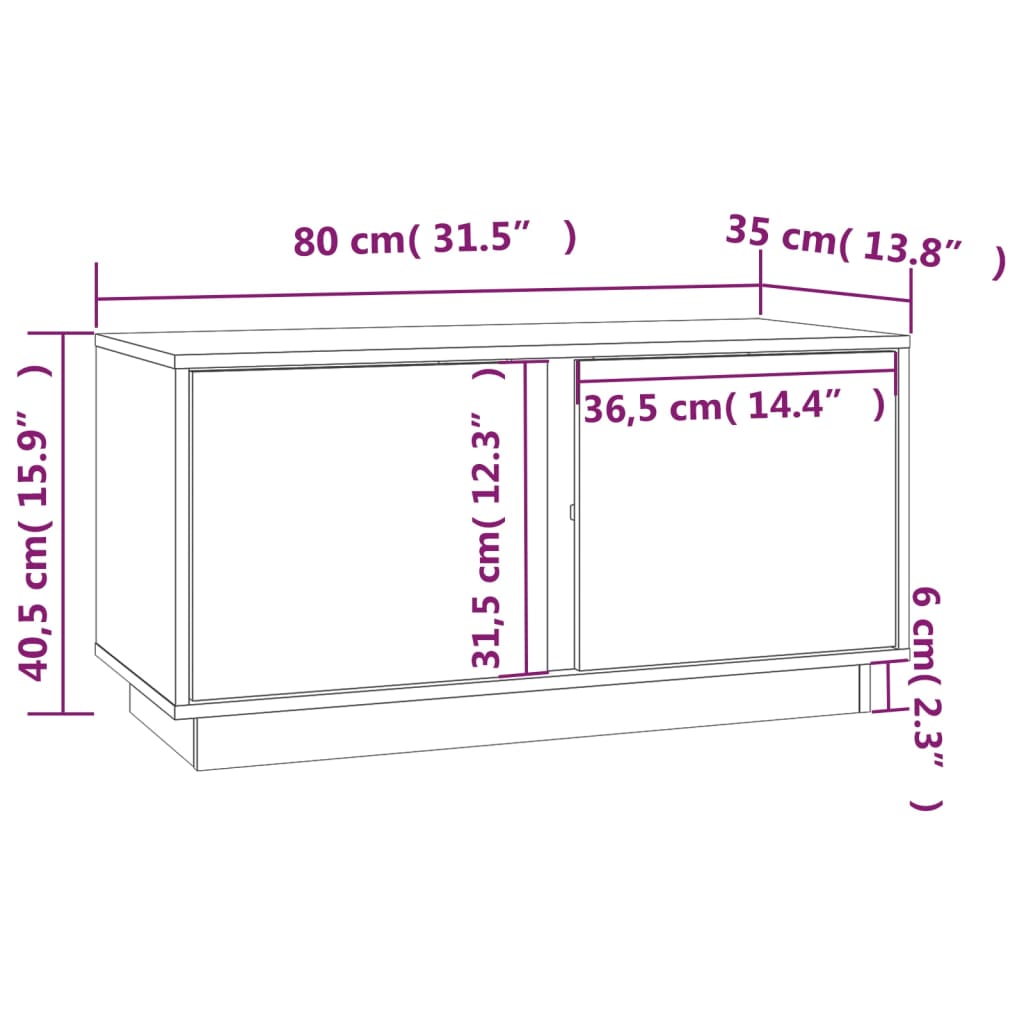 Meuble TV Blanc 80x35x40,5 cm Bois de pin massif - XIOS
