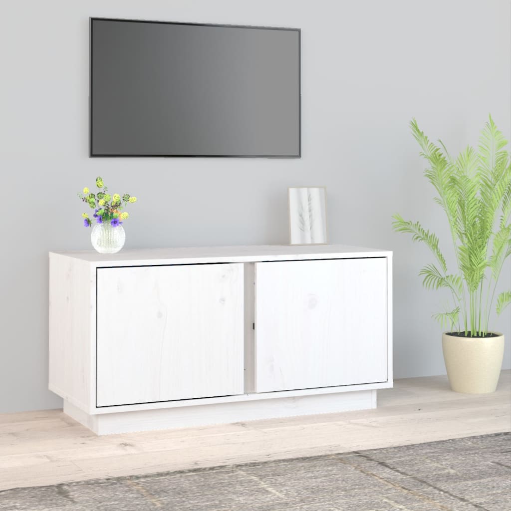 Meuble TV Blanc 80x35x40,5 cm Bois de pin massif - XIOS