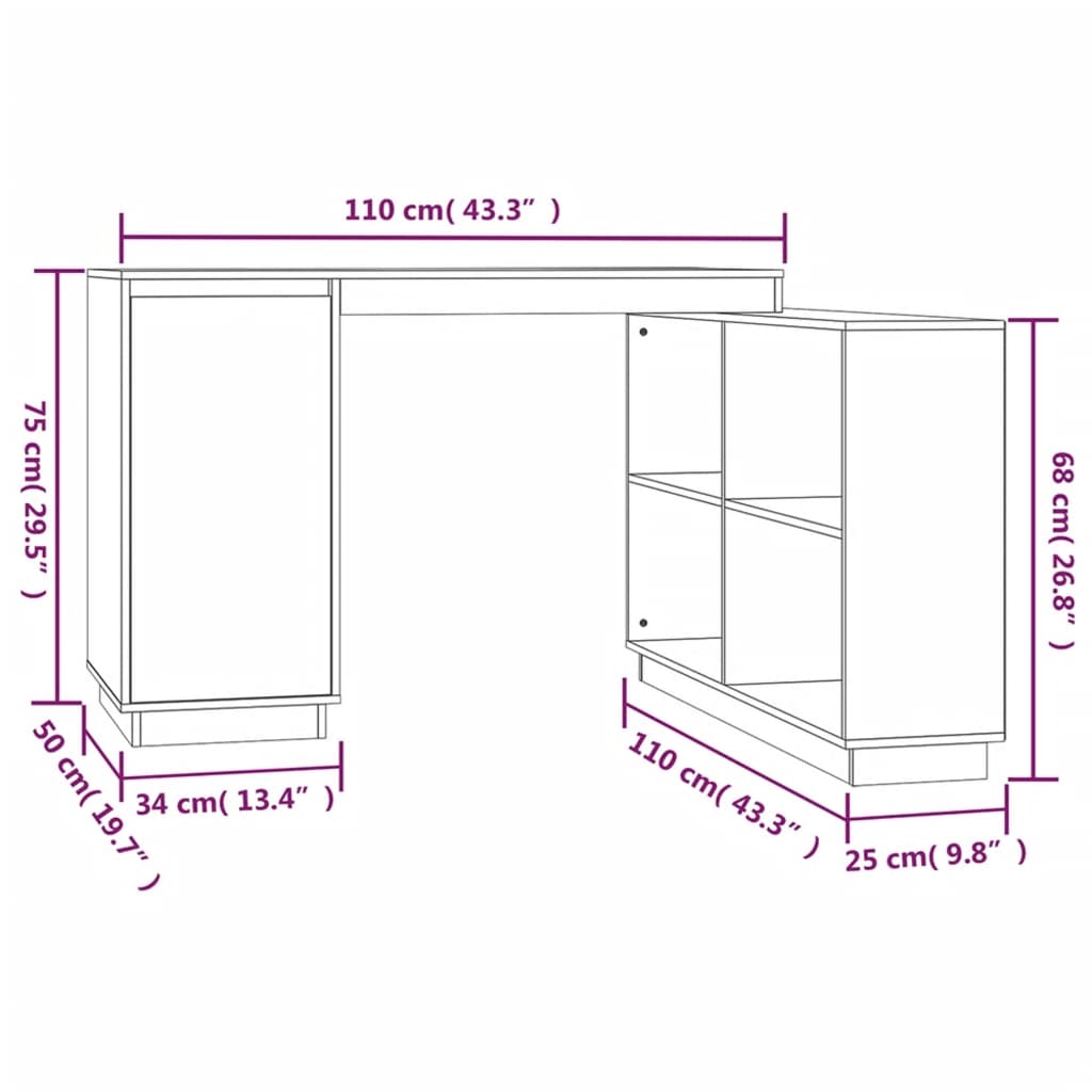 Bureau 110x50x75 cm Bois massif de pin Bureaux vidaXL