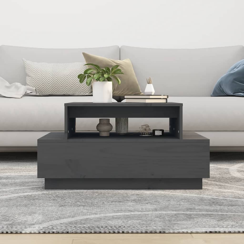 Table basse Gris 80x55x40,5 cm Bois massif de pin - XIOS