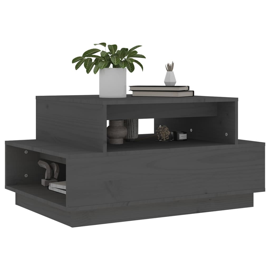 Table basse Gris 80x55x40,5 cm Bois massif de pin - XIOS