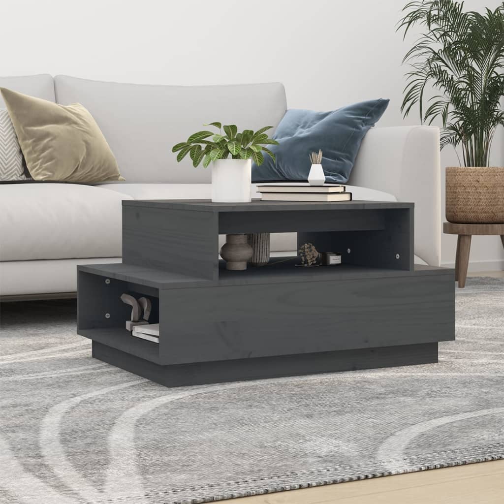 Table basse Gris 80x55x40,5 cm Bois massif de pin - XIOS