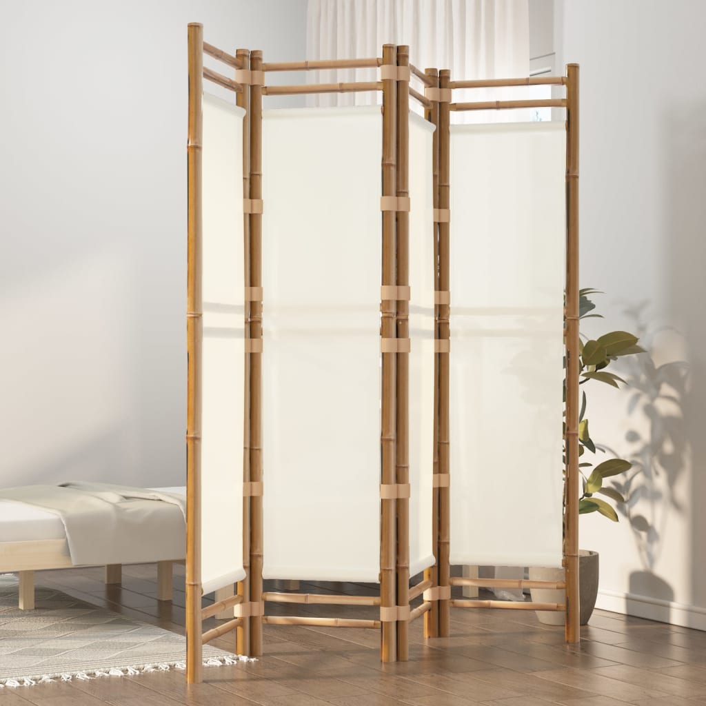 Cloison de séparation pliante 4 panneaux 160 cm Bambou et toile - XIOS