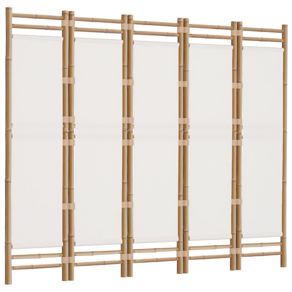 Cloison de séparation pliante 5 panneaux 200 cm Bambou et toile - XIOS