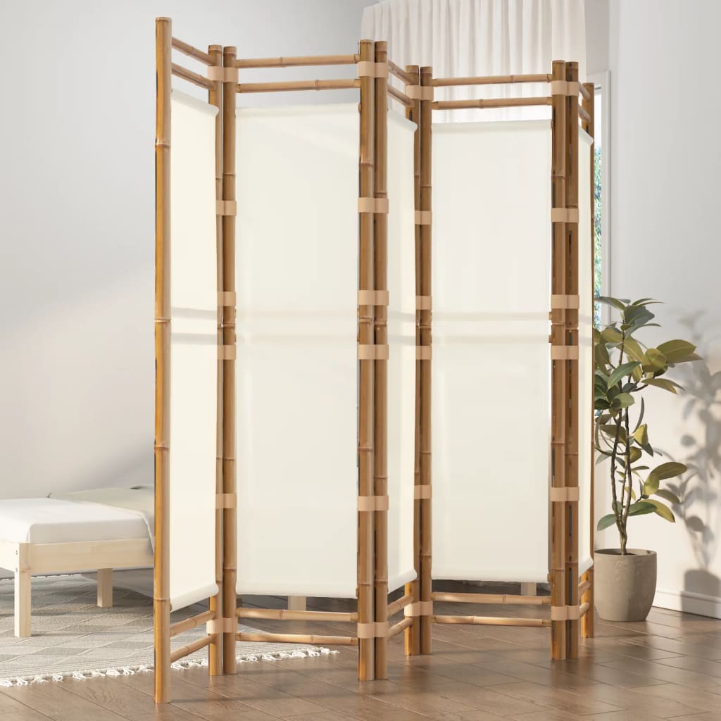 Cloison de séparation pliante 5 panneaux 200 cm Bambou et toile - XIOS