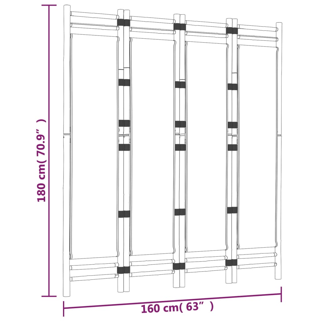 Cloison de séparation pliante 4 panneaux 160 cm Bambou et toile - XIOS