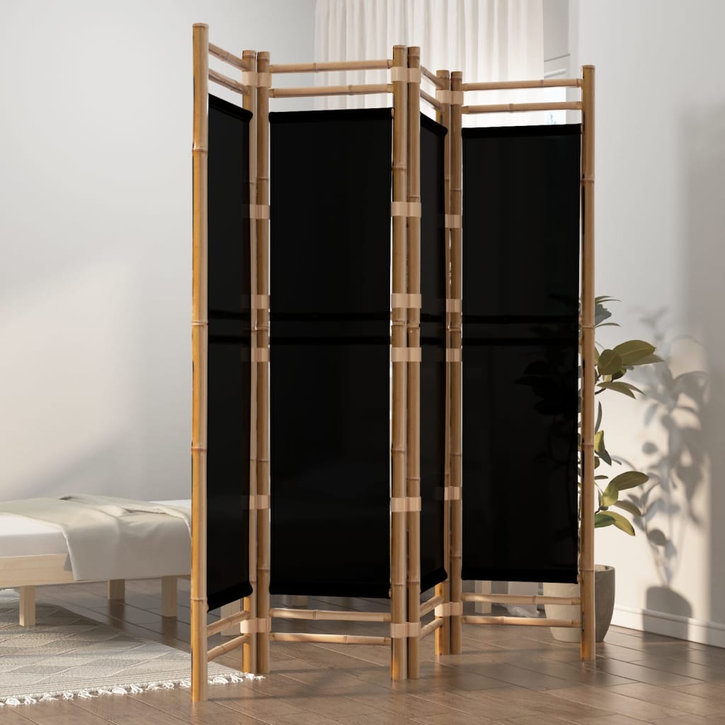 Cloison de séparation pliante 4 panneaux 160 cm Bambou et toile - XIOS
