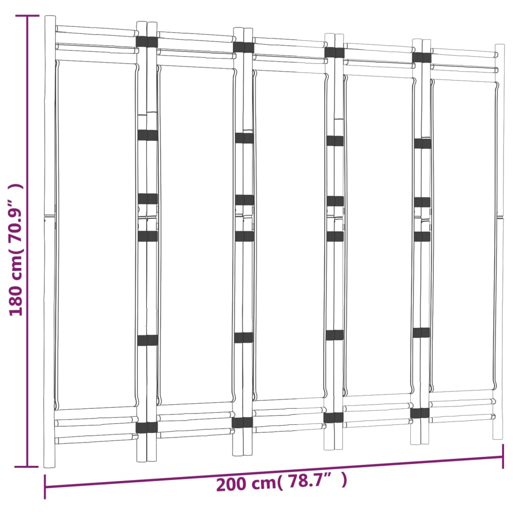 Cloison de séparation pliante 5 panneaux 200 cm Bambou et toile - XIOS