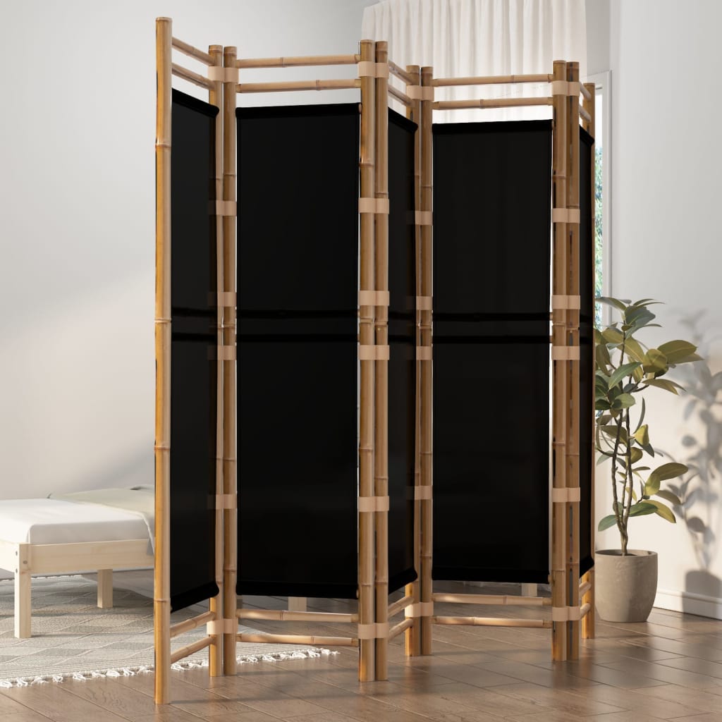 Cloison de séparation pliante 5 panneaux 200 cm Bambou et toile - XIOS