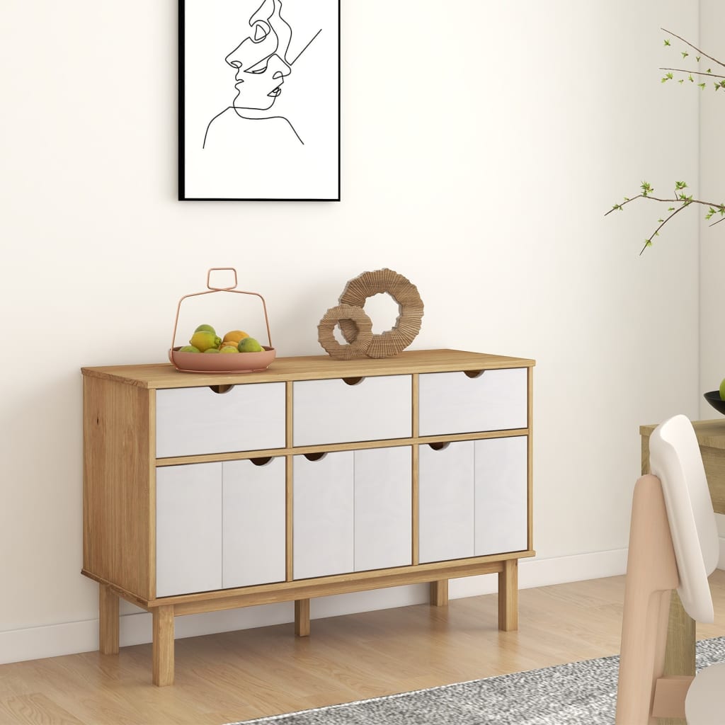Buffet OTTA Marron et blanc 114x43x73,5 cm Bois massif pin - XIOS
