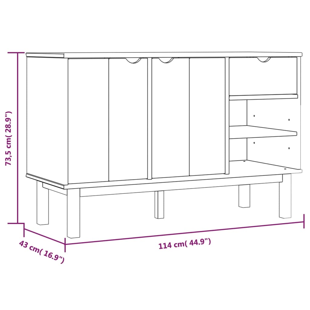 Buffet OTTA Marron et blanc 114x43x73,5 cm Bois massif pin - XIOS
