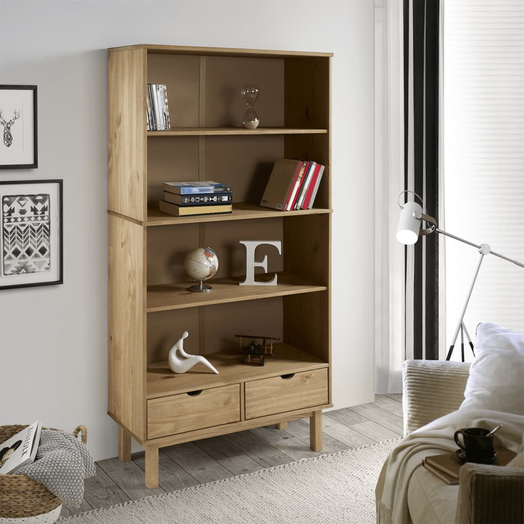Bibliothèque OTTA avec 2 tiroirs Marron Bois massif pin - XIOS