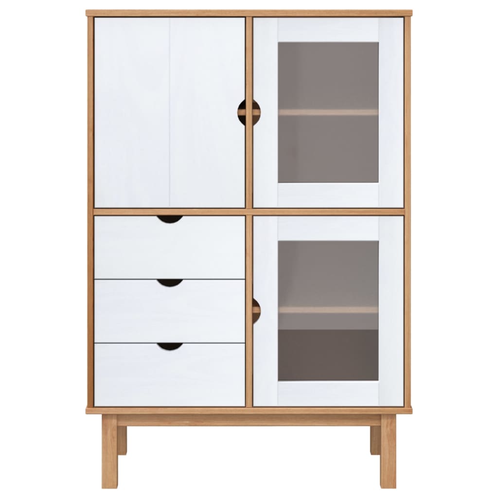 Buffet haut OTTA marron et blanc 85x43x125 cm bois massif pin - XIOS