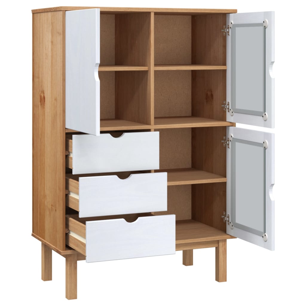 Buffet haut OTTA marron et blanc 85x43x125 cm bois massif pin - XIOS
