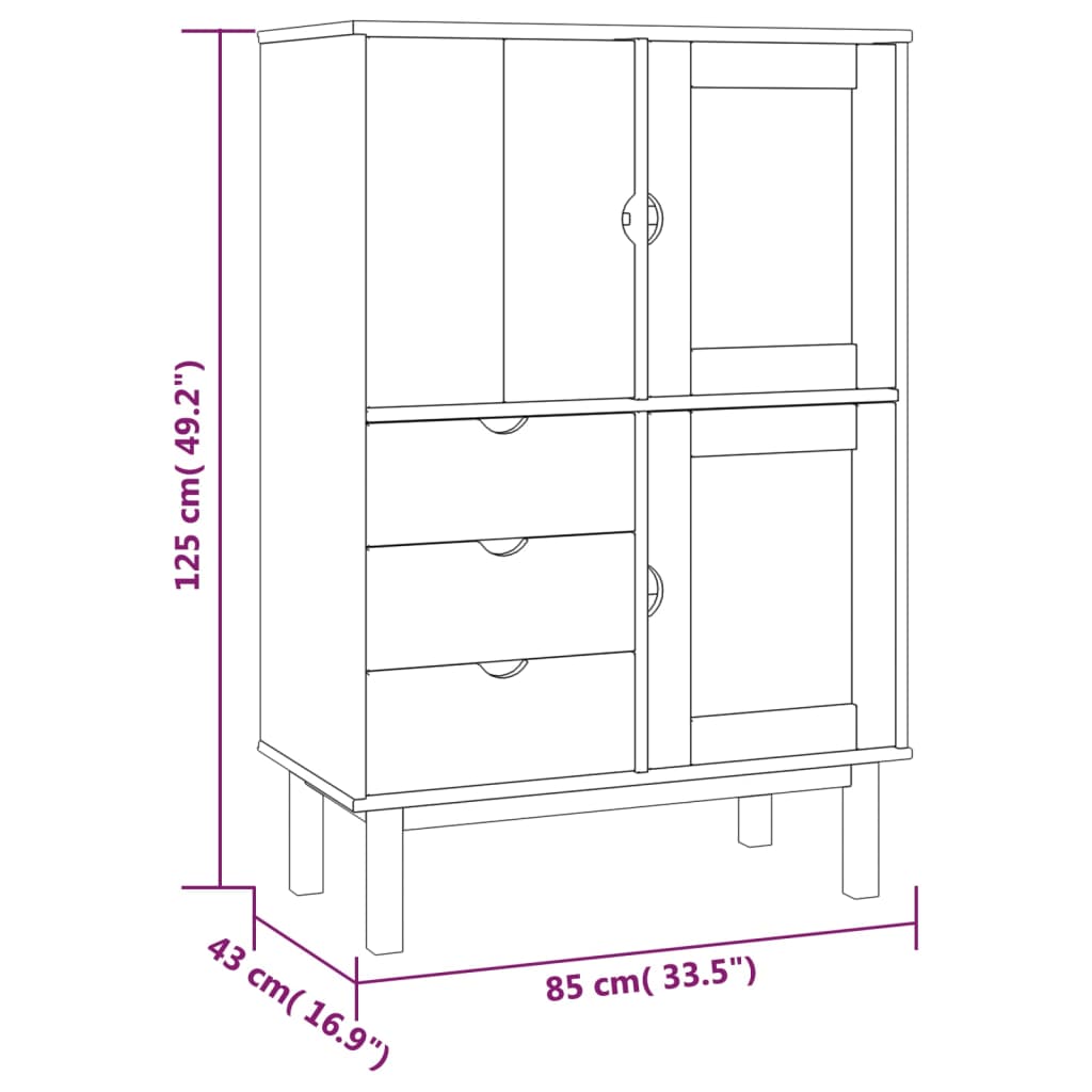 Buffet haut OTTA marron et blanc 85x43x125 cm bois massif pin - XIOS