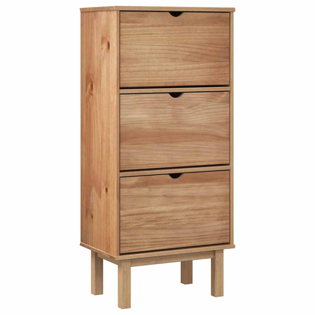 Armoire à chaussures OTTA avec 3 tiroirs Marron Bois massif pin - XIOS