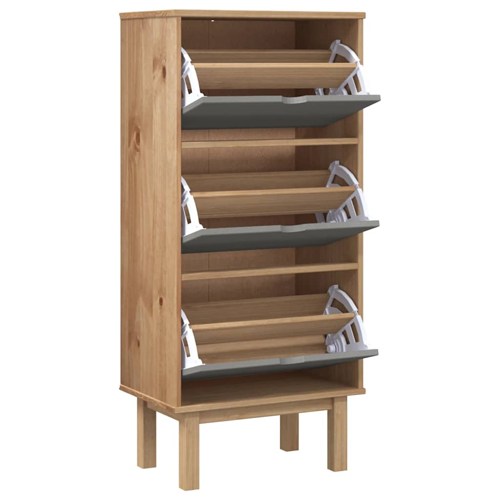 Armoire à chaussures OTTA et 3 tiroirs Marron et gris Bois pin - XIOS