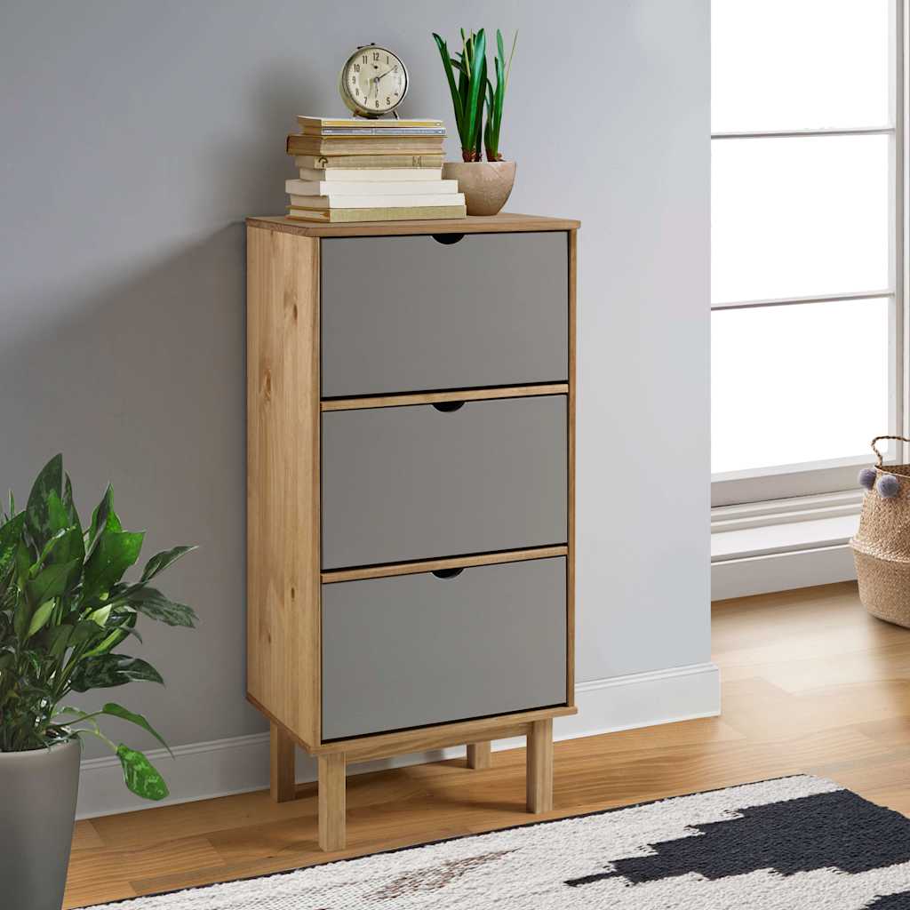 Armoire à chaussures OTTA et 3 tiroirs Marron et gris Bois pin - XIOS