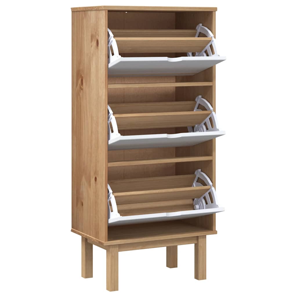 Armoire à chaussures OTTA et 3 tiroirs Marron et blanc Bois pin - XIOS