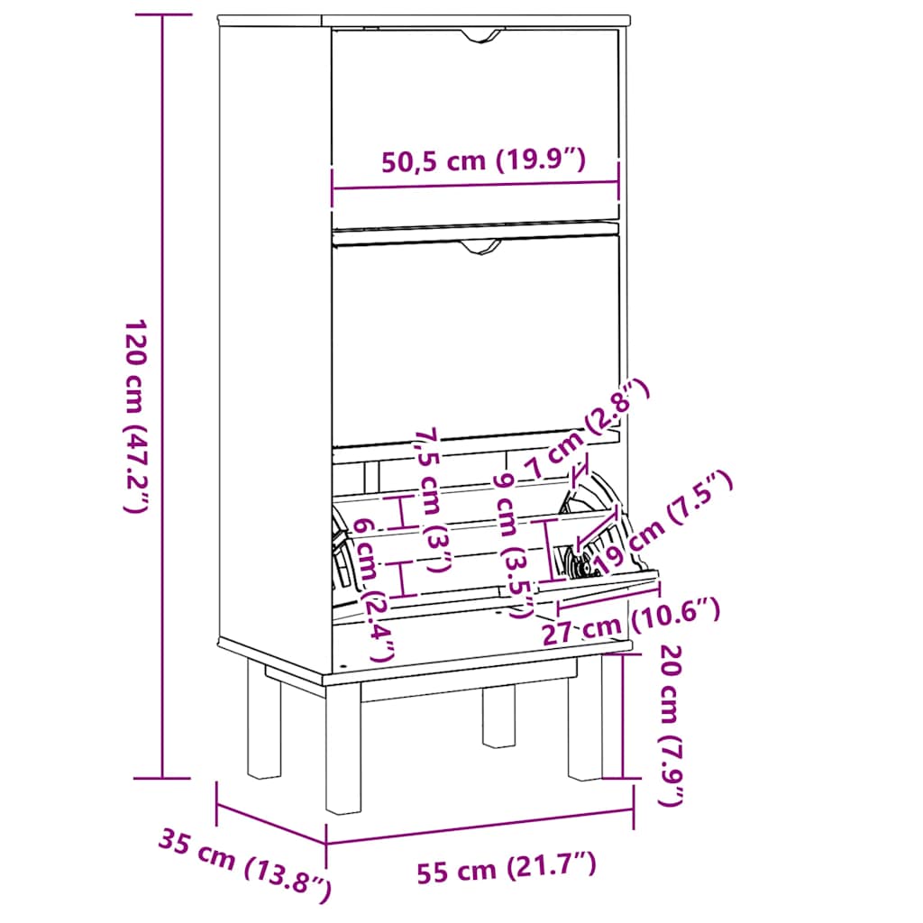 Armoire à chaussures OTTA et 3 tiroirs Marron et blanc Bois pin - XIOS