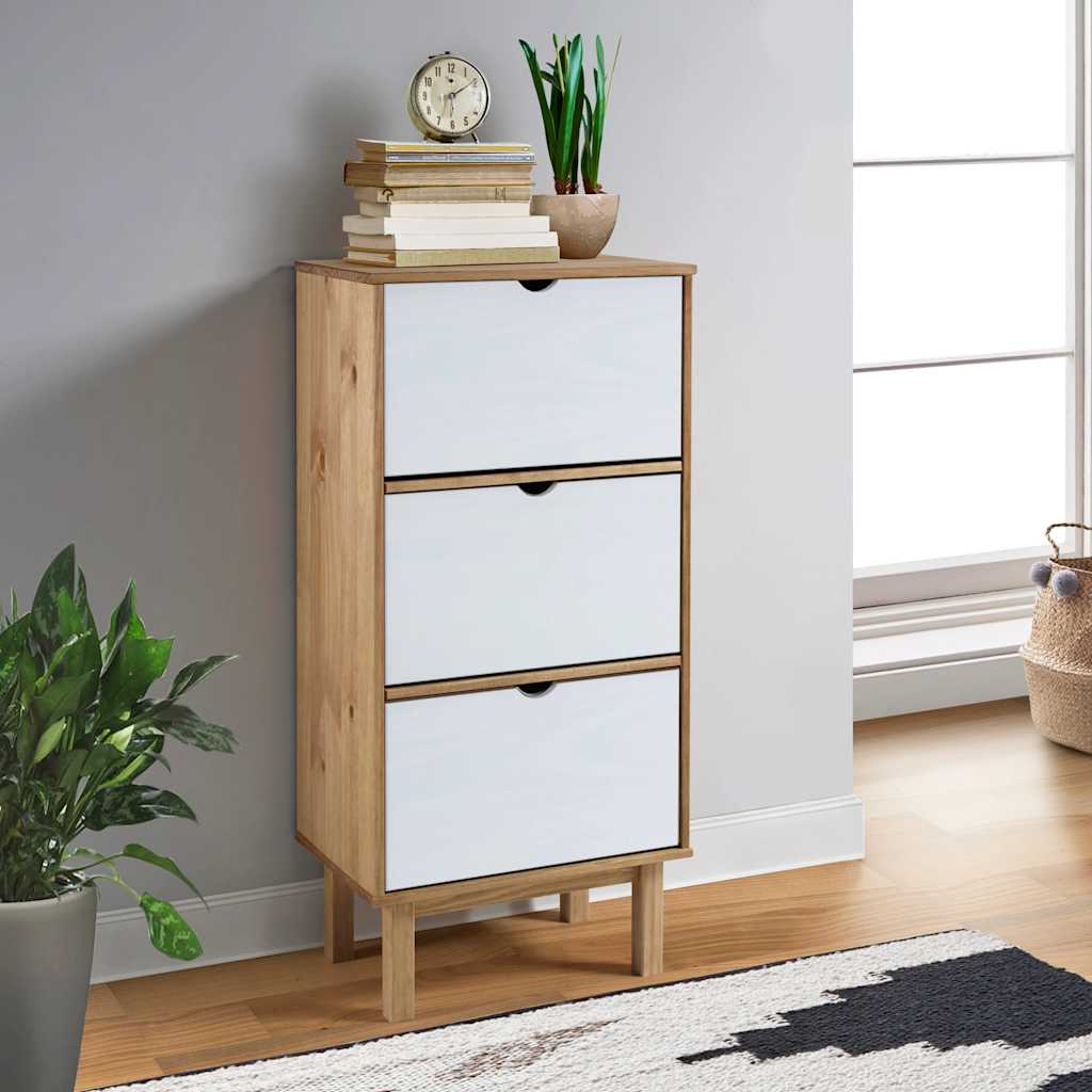 Armoire à chaussures OTTA et 3 tiroirs Marron et blanc Bois pin - XIOS