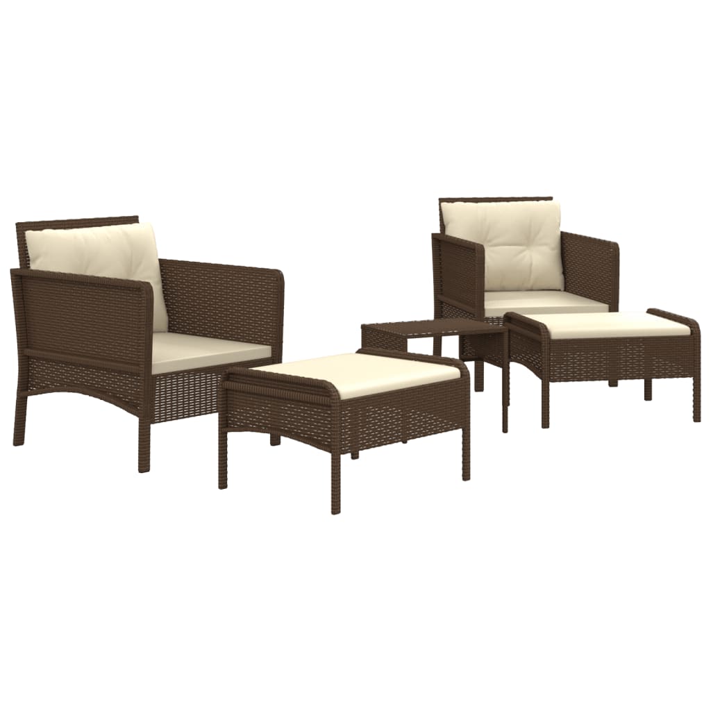 Salon de jardin 5 pcs avec coussins Marron Résine tressée