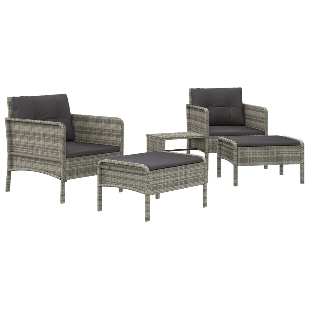 Salon de jardin 5 pcs avec coussins Gris Résine tressée