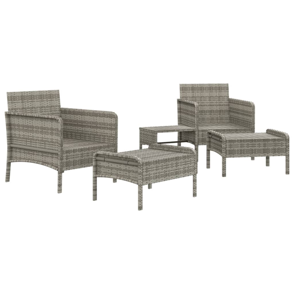 Salon de jardin 5 pcs avec coussins Gris Résine tressée
