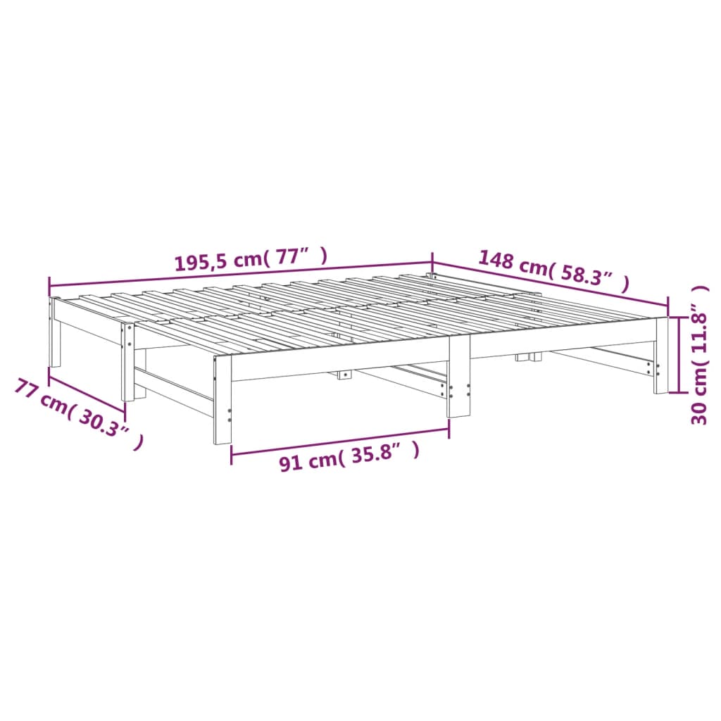 Lit coulissant 2x(75x190) cm Bois de pin massif - XIOS