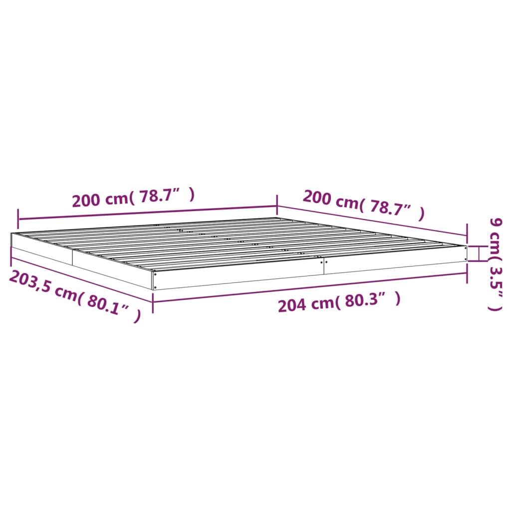Cadre de lit sans matelas blanc 200x200 cm bois massif de pin - XIOS