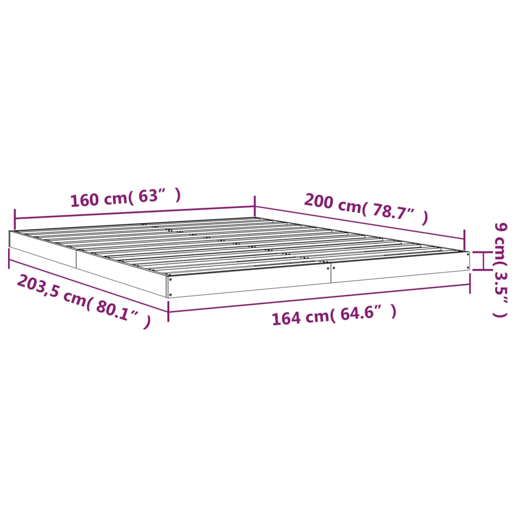 Cadre de lit sans matelas 160x200 cm bois massif de pin - XIOS