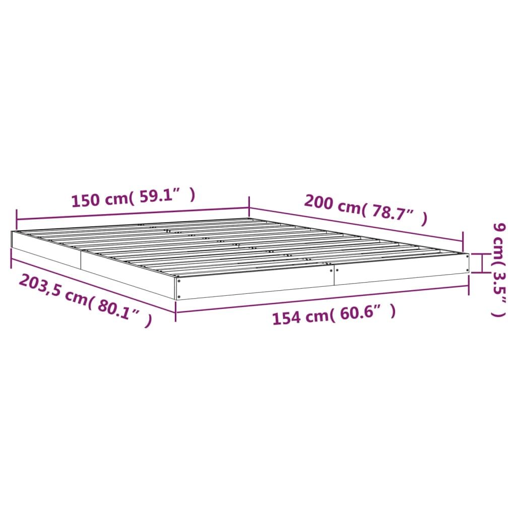 Cadre de lit sans matelas 150x200 cm bois massif de pin - XIOS