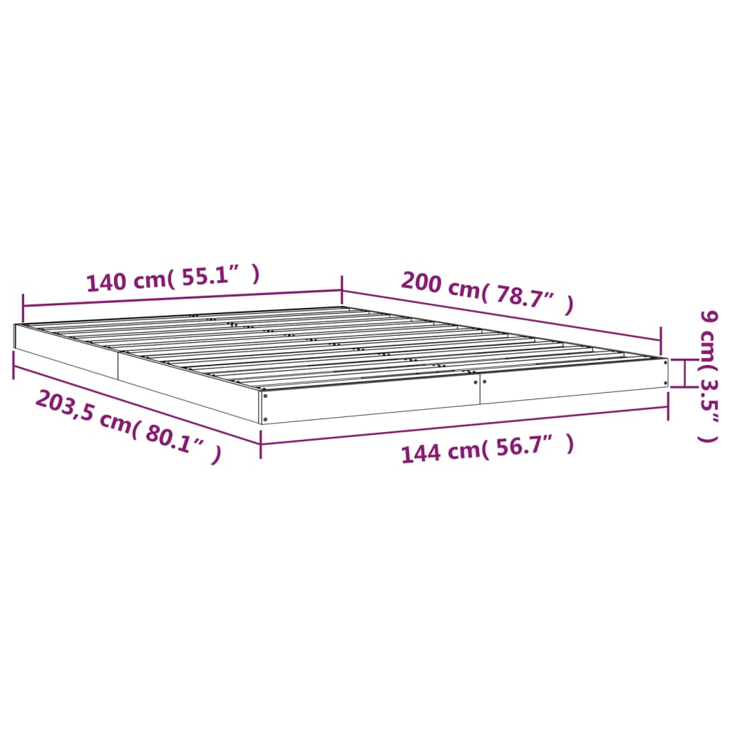 Cadre de lit sans matelas 140x200 cm bois massif de pin - XIOS