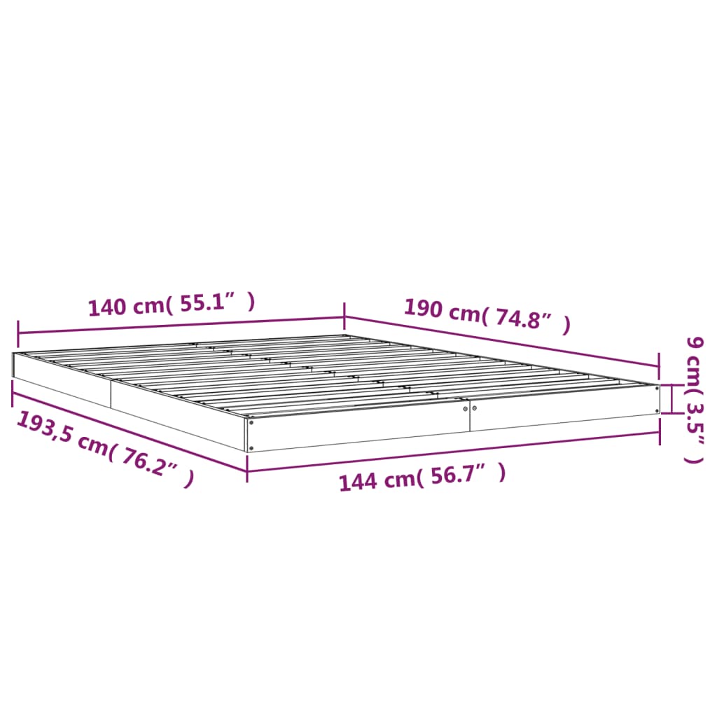 Cadre de lit sans matelas 140x190 cm bois de pin massif - XIOS