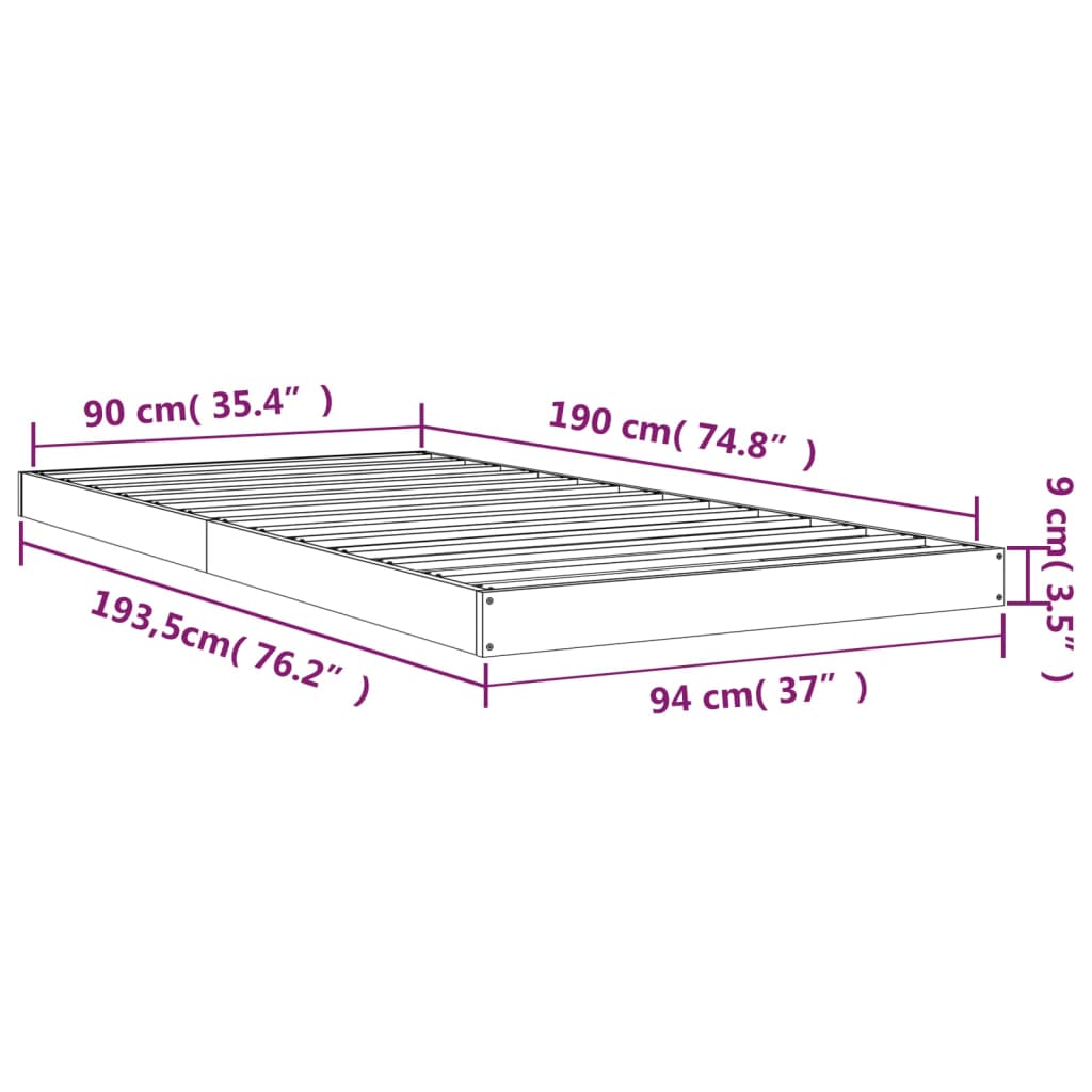 Cadre de lit sans matelas blanc 90x190 cm bois de pin massif - XIOS