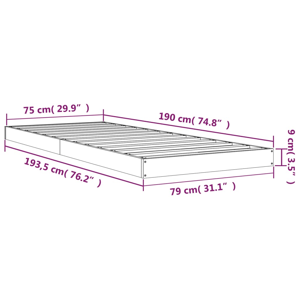 Cadre de lit sans matelas 75x190 cm bois de pin massif - XIOS