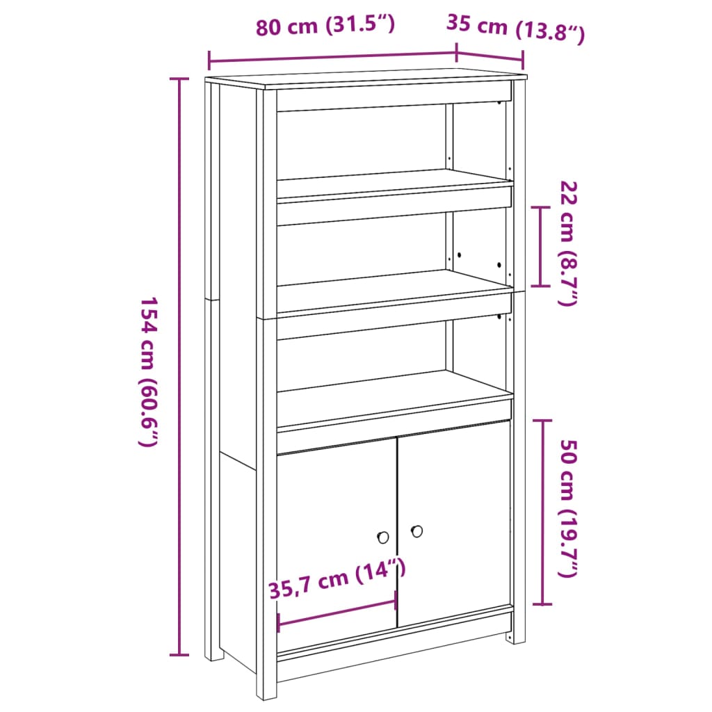 Buffet haut 80x35x154 cm Bois massif de pin - XIOS